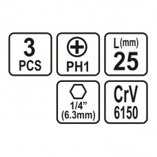 65452 STHOR Set 3 biti philips PH1, prindere hexag..